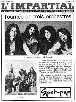 Golden Earring Swiss 1972 shows announcement in L'impartial newspaper